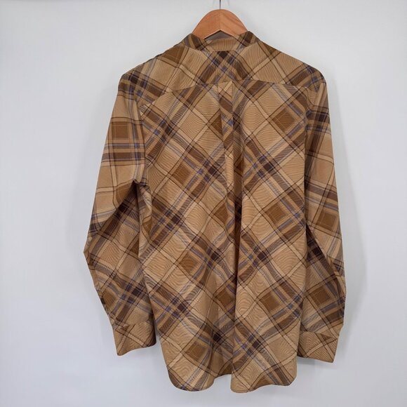 Lauren Ralph Lauren womens Plaid Tan & Brown Band Collar tunic Shirt size large - Picture 9 of 12